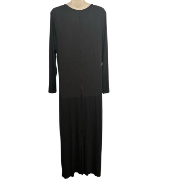 Victoria’ Secret Maxi Slip Dress Women XXL Black Ribbed Modal Deep-V Long-Sleeve - Picture 5 of 8